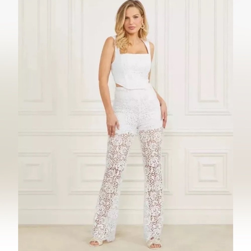 New Guess Marciano Primrose Lace Guipure White Bustier Pants Set S M 8 Set